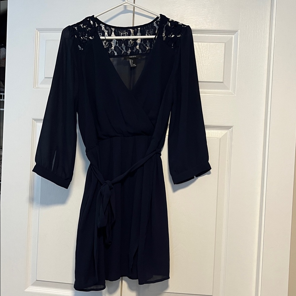 Forever 21 Navy Dress with Lace Overlay